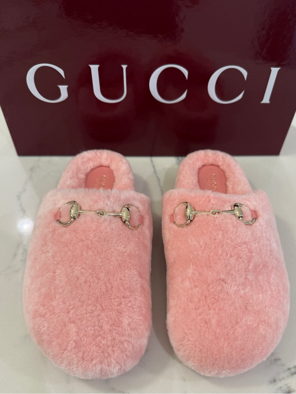 Gucci Horse bit Shearling Mules